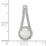 Sterling Silver Pendant with Round Lab Created Opal, Cubic Zirconia Halo, Split Bail Design