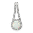 Sterling Silver Pendant with Round Lab Created Opal, Cubic Zirconia Halo, Split Bail Design