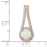 Sterling Silver Teardrop Pendant with Lab Created Opal and Cubic Zirconia Halo