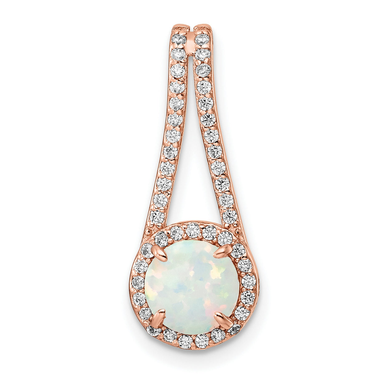 Sterling Silver Teardrop Pendant with Lab Created Opal and Cubic Zirconia Halo