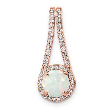Sterling Silver Teardrop Pendant with Lab Created Opal and Cubic Zirconia Halo