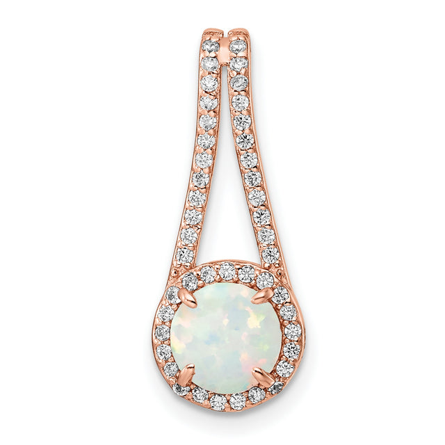 Sterling Silver Teardrop Pendant with Lab Created Opal and Cubic Zirconia Halo