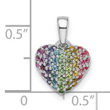 Sterling Silver Heart Pendant with Multicolored Crystals, Rainbow Pride Jewelry for Women