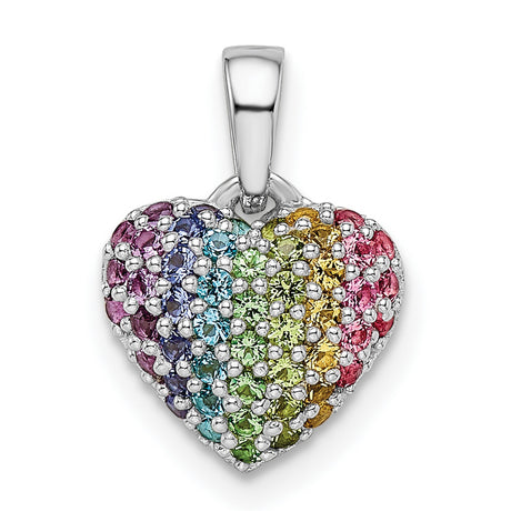 Sterling Silver Heart Pendant with Multicolored Crystals, Rainbow Pride Jewelry for Women