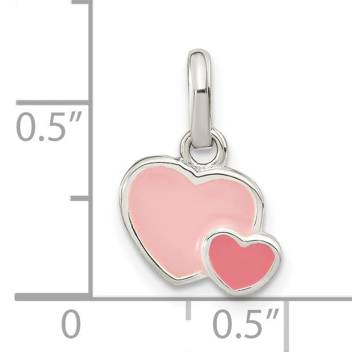 Sterling Silver Heart Pendant with Pink Enamel Double Hearts, Romantic Jewelry for Women or Girls