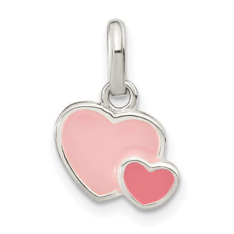 Sterling Silver Heart Pendant with Pink Enamel Double Hearts, Romantic Jewelry for Women or Girls