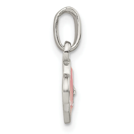 Sterling Silver Heart Pendant with Pink and Red Enamel Hearts and Cubic Zirconia Accent