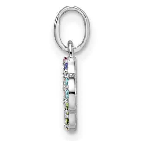 Sterling Silver Clover Pendant with Multicolor Crystal, Quatrefoil Spiritual Charm for Women