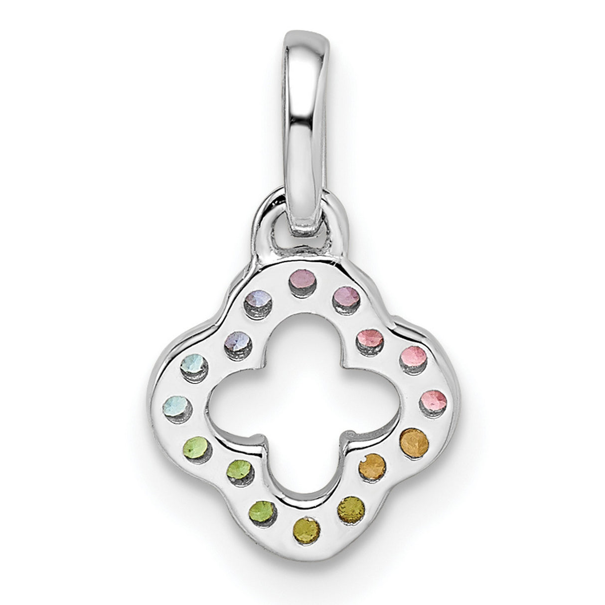 Sterling Silver Clover Pendant with Multicolor Crystal, Quatrefoil Spiritual Charm for Women