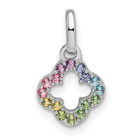 Sterling Silver Clover Pendant with Multicolor Crystal, Quatrefoil Spiritual Charm for Women