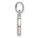 Sterling Silver Wishbone Pendant with Multicolor Crystals, Symbol of Hope and Luck for Women