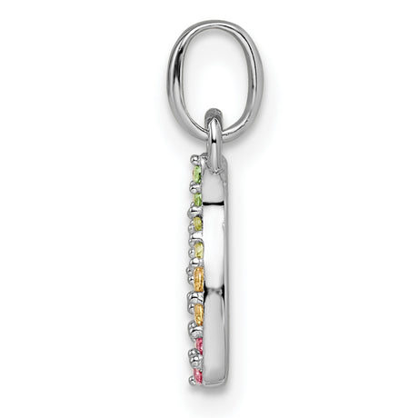 Sterling Silver Wishbone Pendant with Multicolor Crystals, Symbol of Hope and Luck for Women
