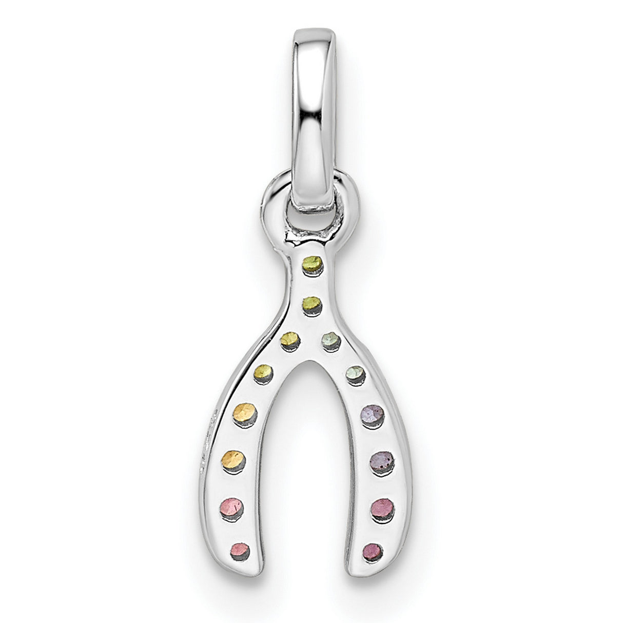 Sterling Silver Wishbone Pendant with Multicolor Crystals, Symbol of Hope and Luck for Women