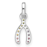 Sterling Silver Wishbone Pendant with Multicolor Crystals, Symbol of Hope and Luck for Women
