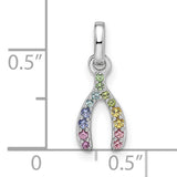 Sterling Silver Wishbone Pendant with Multicolor Crystals, Symbol of Hope and Luck for Women