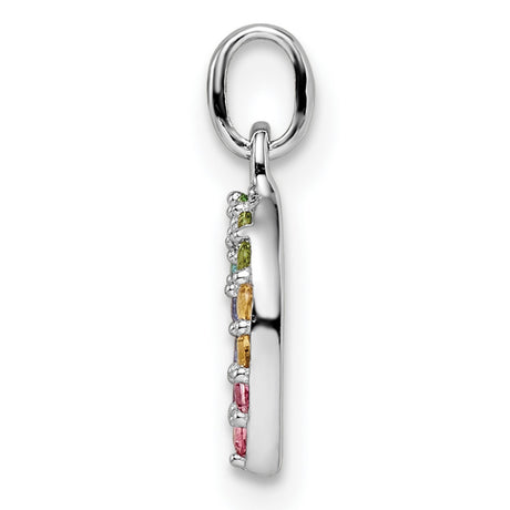 Sterling Silver Horseshoe Pendant with Multicolor Cubic Zirconia, Rainbow Good Luck Charm