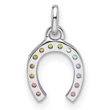 Rainbow Nano Crystal Horseshoe Charm Pendant in Real 925 Sterling Silver