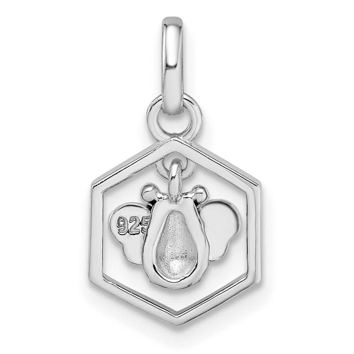 Sterling Silver Bee Pendant with Black and Yellow Enamel in Honeycomb Frame