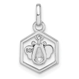 Sterling Silver Bee Pendant with Black and Yellow Enamel in Honeycomb Frame