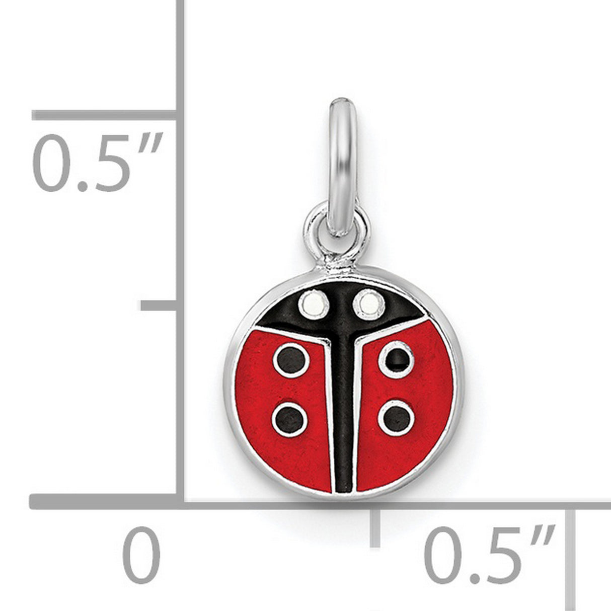 Red Black Enamel Ladybug Childrens Charm Pendant in Real 925 Sterling Silver