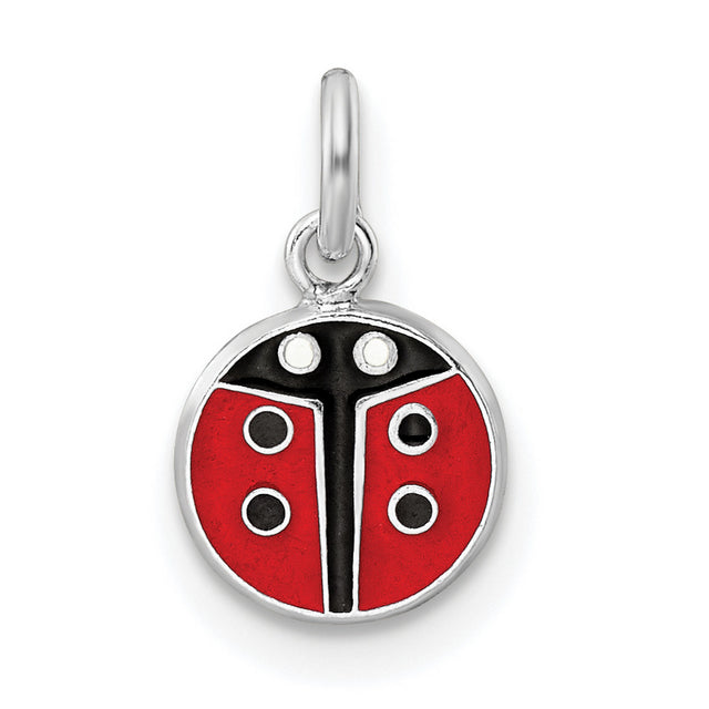 Red Black Enamel Ladybug Childrens Charm Pendant in Real 925 Sterling Silver