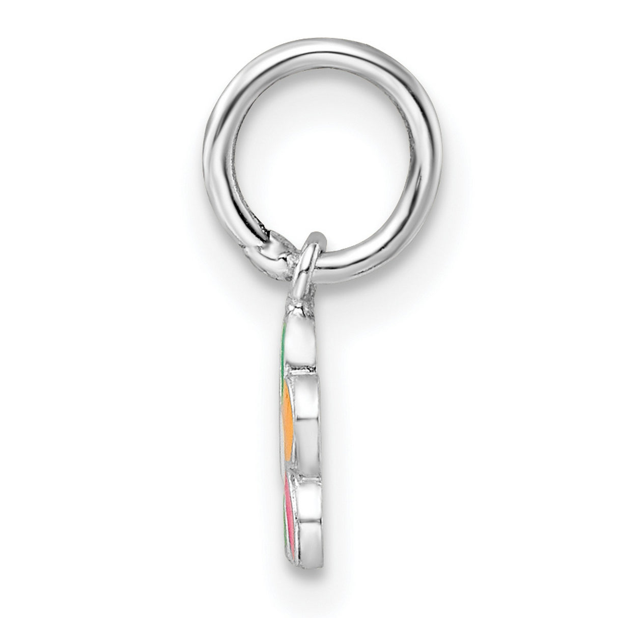 Sterling Silver Flower Charm Pendant with Pink, Green, and Yellow Enamel Petals
