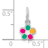 Sterling Silver Flower Charm Pendant with Pink, Green, and Yellow Enamel Petals