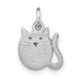 Polished Brushed Cat Childrens Charm Pendant in Real 925 Sterling Silver