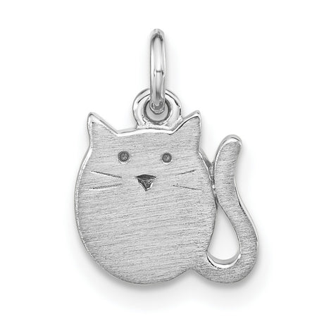 Polished Brushed Cat Childrens Charm Pendant in Real 925 Sterling Silver
