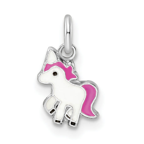 Sterling Silver Unicorn Charm Pendant with Pink and White Enamel, Whimsical Fantasy Jewelry for Girls