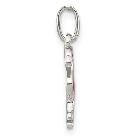 Sterling Silver Flamingo Charm Pendant with Pink Enamel Detail, Tropical Bird Theme