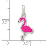 Sterling Silver Flamingo Charm Pendant with Pink Enamel Detail, Tropical Bird Theme