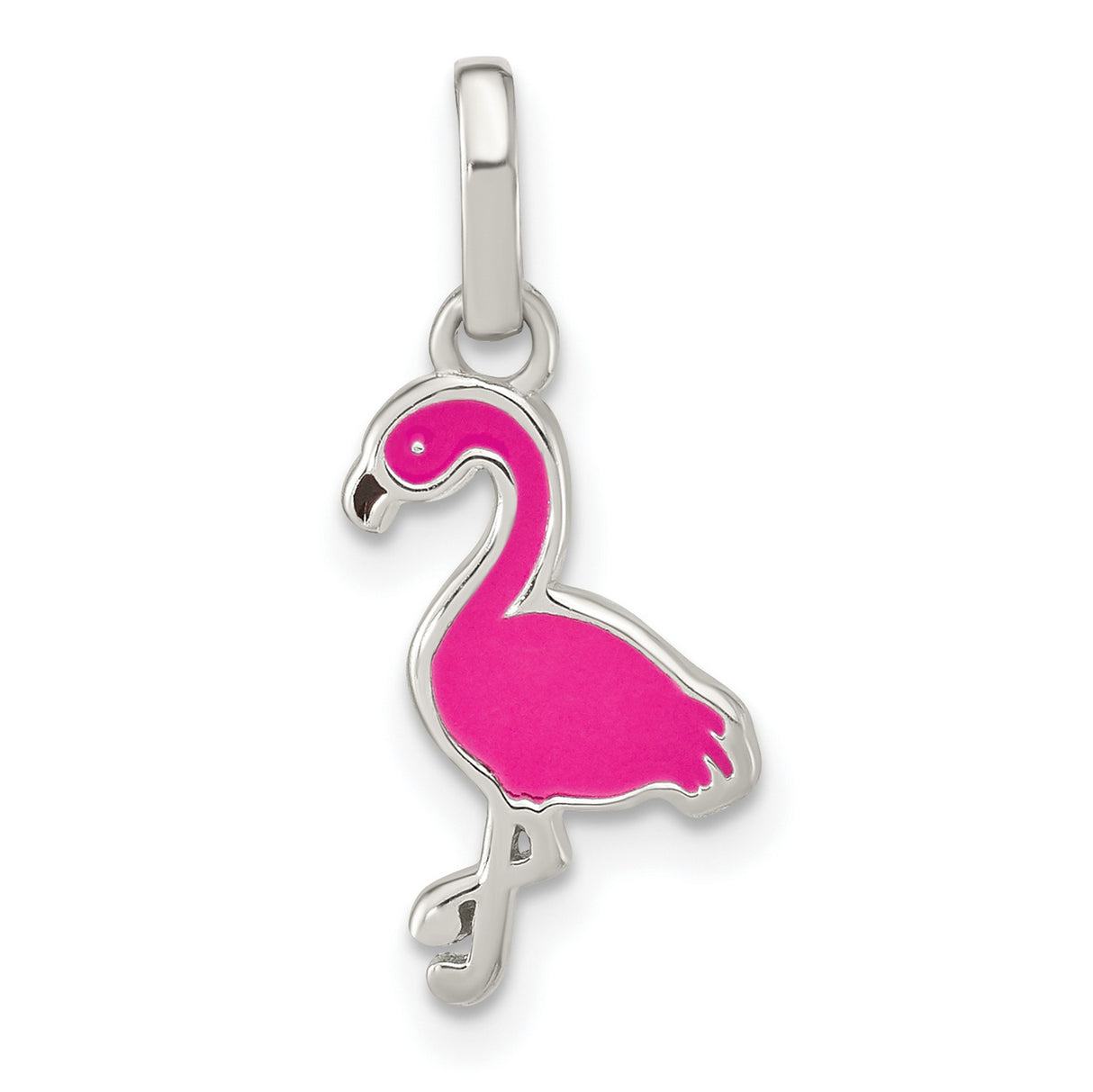 Sterling Silver Flamingo Charm Pendant with Pink Enamel Detail, Tropical Bird Theme