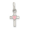 Sterling Silver Cross Pendant with Pink Enamel Heart, Modern Spiritual Jewelry