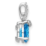 Sterling Silver Pendant with Swiss Blue Topaz and White Topaz Accents, December Birthstone Jewelry