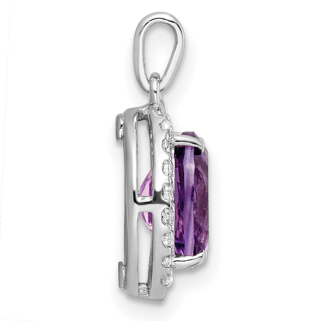 Sterling Silver Oval Pendant with Amethyst and Cubic Zirconia Halo, February Birthstone Jewelry