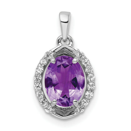 Sterling Silver Oval Pendant with Amethyst and Cubic Zirconia Halo, February Birthstone Jewelry