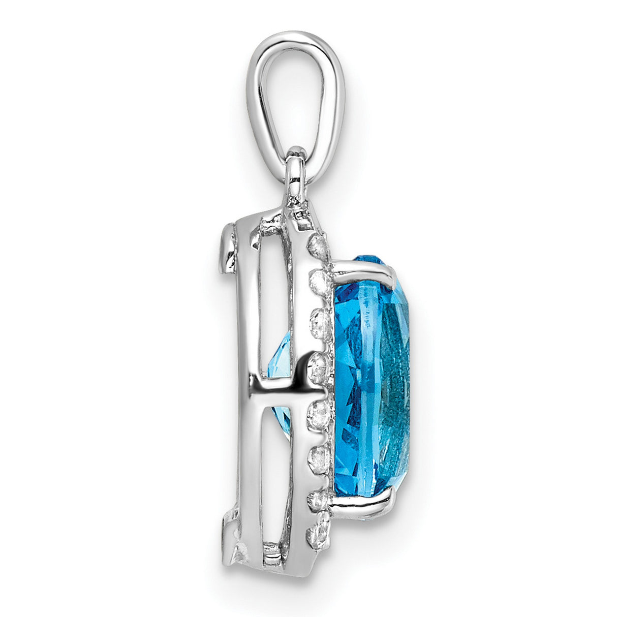 Sterling Silver Pendant with Swiss Blue Topaz and Cubic Zirconia Halo Setting