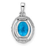 Sterling Silver Pendant with Swiss Blue Topaz and Cubic Zirconia Halo Setting