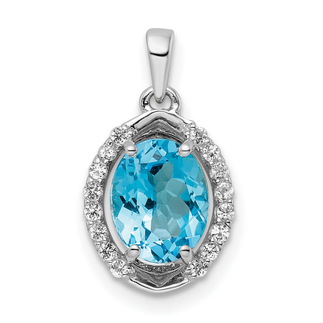 Sterling Silver Pendant with Swiss Blue Topaz and Cubic Zirconia Halo Setting