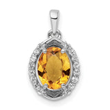 Oval 1.86t.w Citrine White Topaz Charm Pendant in Real 925 Sterling Silver