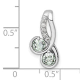 Green Quartz White Topaz Charm Pendant in Real 925 Sterling Silver