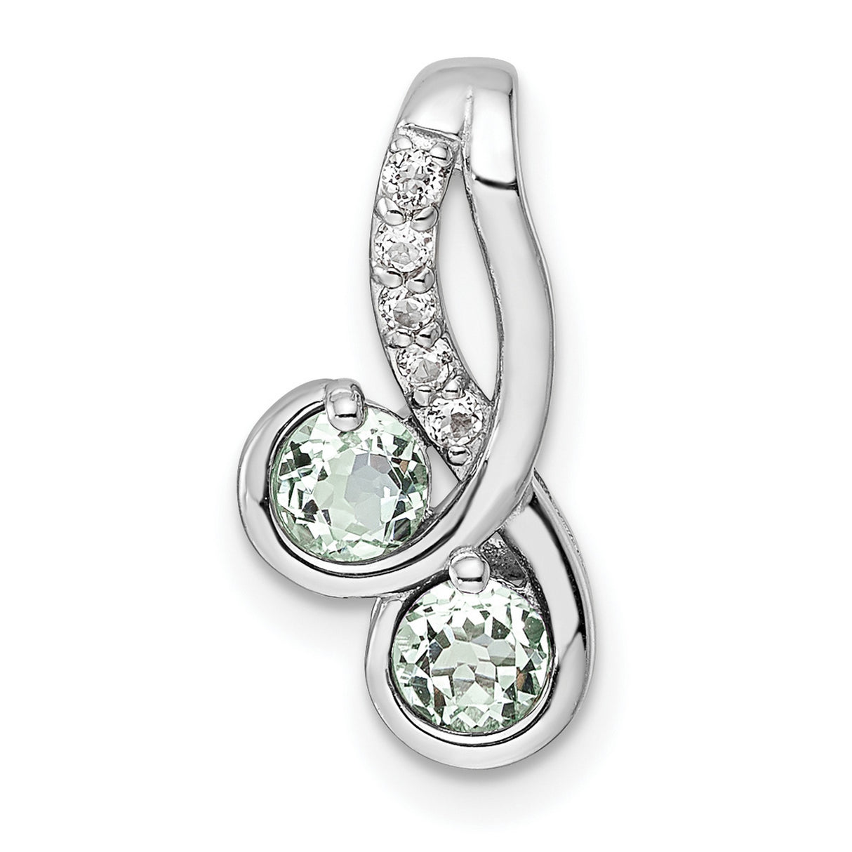 Green Quartz White Topaz Charm Pendant in Real 925 Sterling Silver