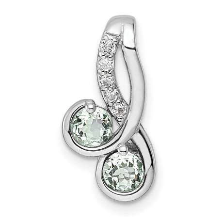 Green Quartz White Topaz Charm Pendant in Real 925 Sterling Silver