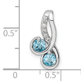 .7t.w Light Swiss Blue Topaz White Topaz Charm Pendant in Real 925 Sterling Silver