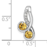 Sterling Silver Pendant with Citrine and White Topaz, Swirl Design, Symbol of Joy and Vitality