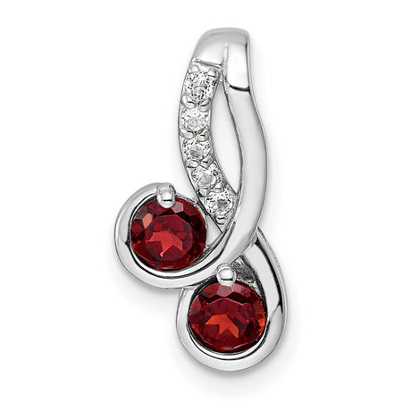 Sterling Silver Pendant with Garnet and White Topaz, Swirl Design, January Birthstone Jewelry