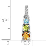 .85t.w Peridot Citrine Light Swiss Blue Topaz WT 3-Stone Charm Pendant in Real 925 Sterling Silver