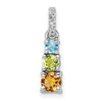 .85t.w Peridot Citrine Light Swiss Blue Topaz WT 3-Stone Charm Pendant in Real 925 Sterling Silver