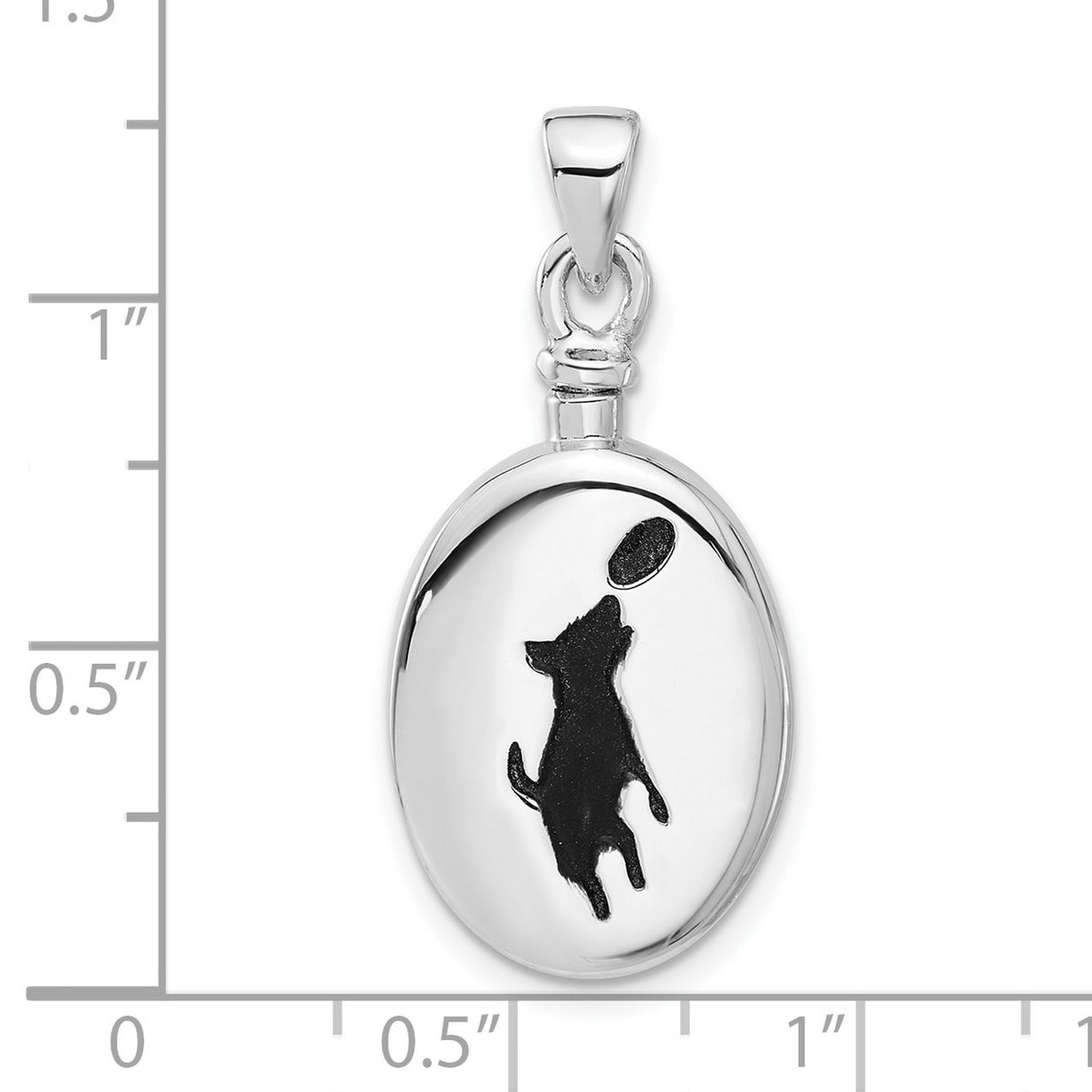 Sterling Silver Dog Pendant with Jumping Dog Silhouette and Frisbee, Pet Memorial Charm